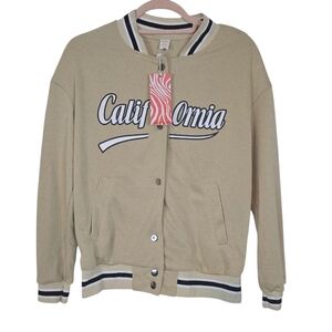 NWT ROMWE Tan and Black Varsity Jacket